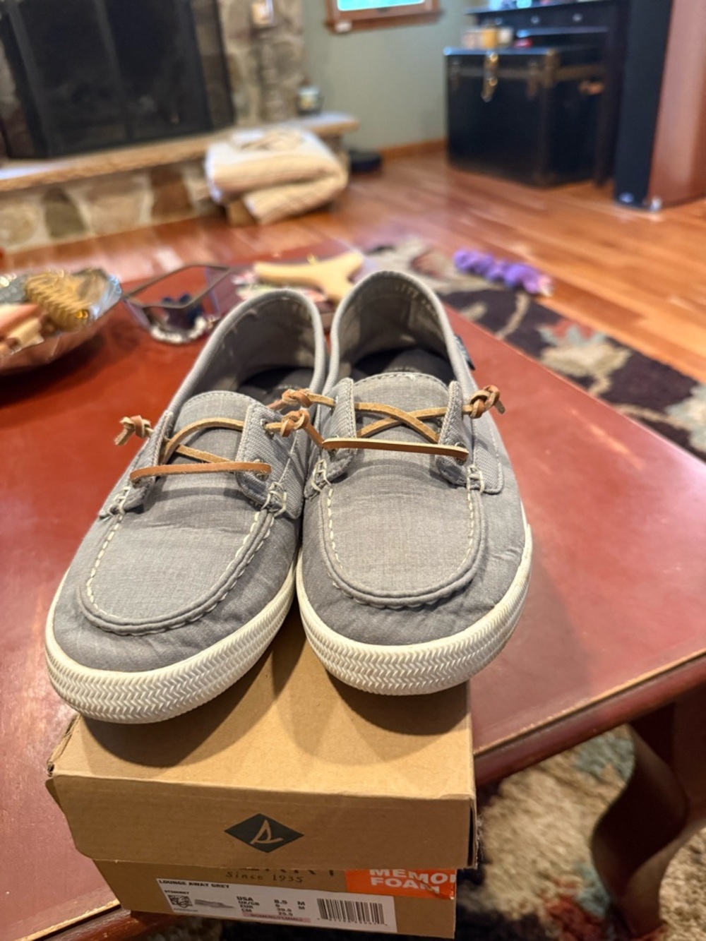 Sperry Gray Canvas Slip-On Loafers with Tan Laces